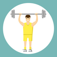 Vector. Flat style. Concept slimming symbol weight loss. Silhouette of  sportsman with barbell