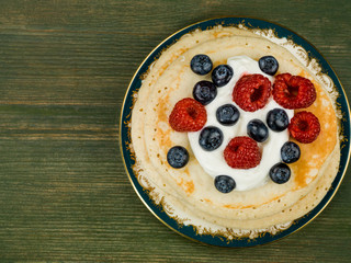 Buttermilk Pancakes With Fresh Raspberries and Blueberries