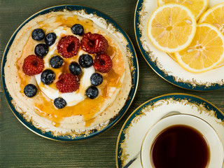 Buttermilk Pancakes With Fresh Raspberries and Blueberries