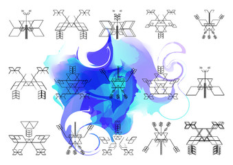 Bright pattern of Sacred Geometry onwatercolor background. Vector