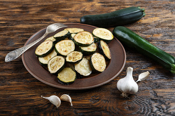 Fried slices of zucchini vegetarian meal