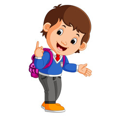 Cute boy on his way to school