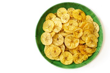 Plantain chips isolated on white