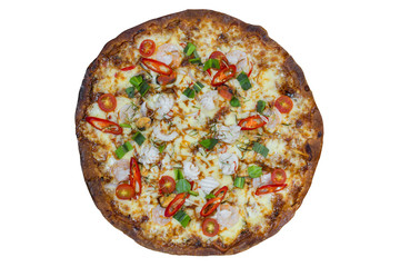 Tom Yum Seafood Pizza set for menu. Clipping path and Isolated