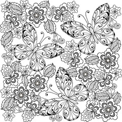 Collection of decorative butterflies with ornament for the anti stress coloring page