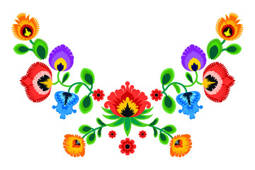 Folk embroidery ornament with flowers. Traditional authentic polish pattern decoration - wycinanka, Wzory Lowickie