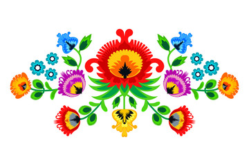 Folk embroidery ornament with flowers. Traditional authentic polish pattern decoration - wycinanka, Wzory Lowickie