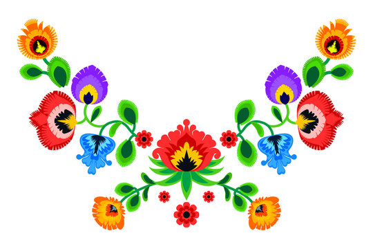 Folk embroidery ornament with flowers. Traditional authentic polish pattern decoration - wycinanka, Wzory Lowickie