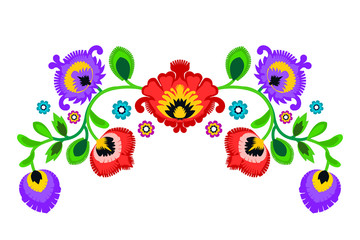 Folk embroidery ornament with flowers. Traditional authentic polish pattern decoration - wycinanka, Wzory Lowickie