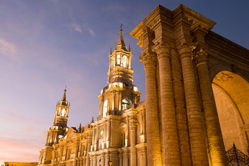 Arequipa, Peru: View of the Cathedral main church at the morning.
