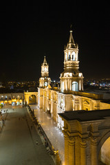 Arequipa, Peru: View of the Cathedral main church at the morning.