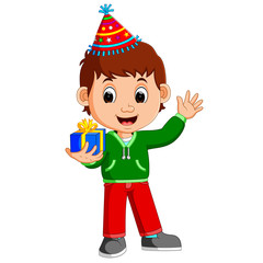 boy holding birthday gifts