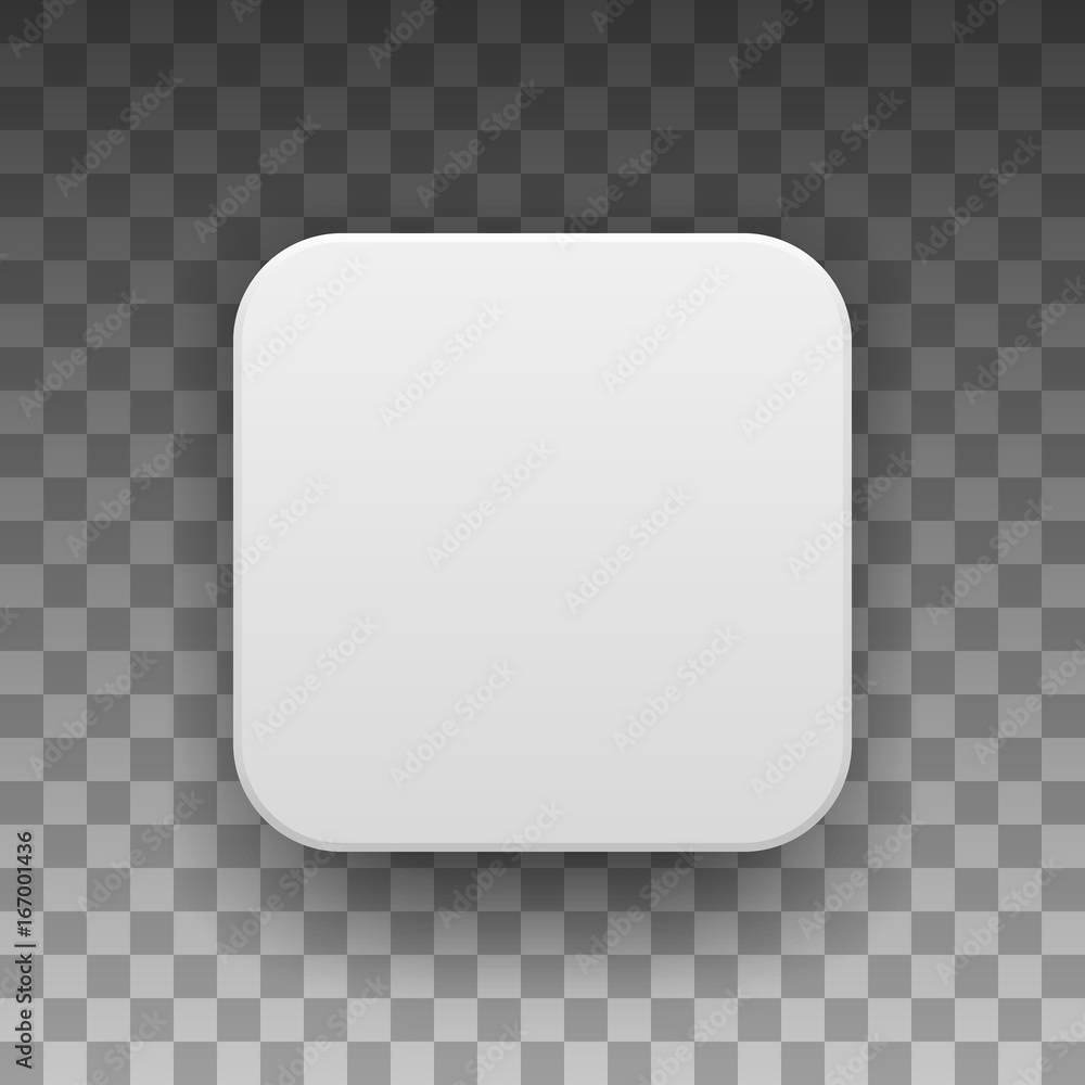Poster white abstract app icon, blank button template with realistic shadow and light background for design