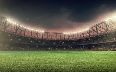 soccer field with green grass at night