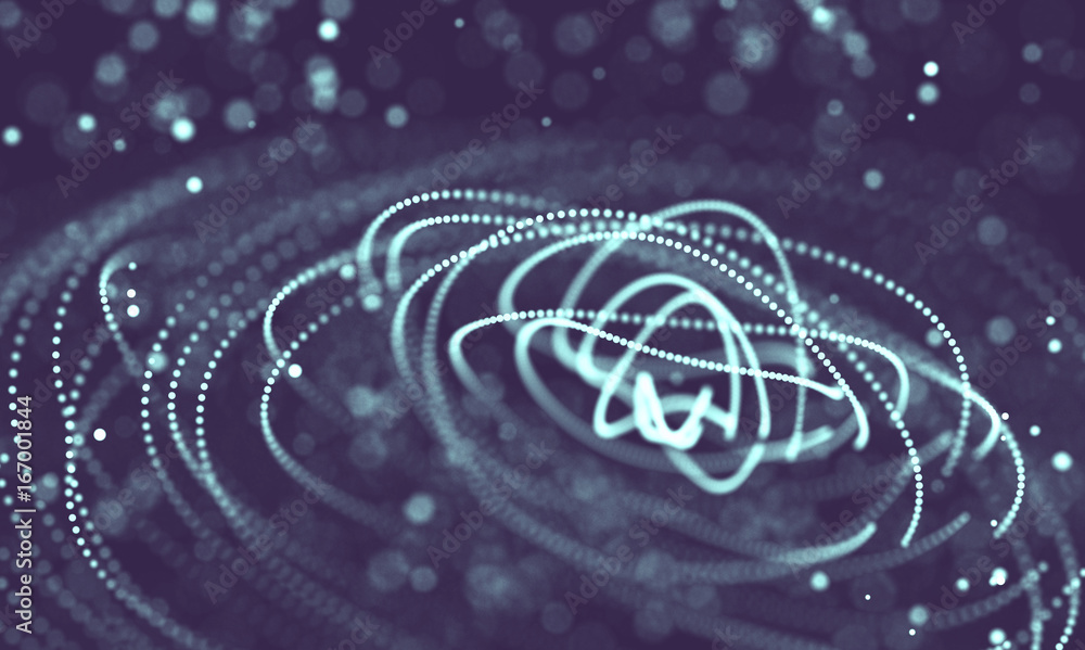 Poster Data technology abstract futuristic illustration . Low poly shape with connecting dots and lines on dark background. 3D rendering . Big data visualization .