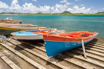 Poster colorful fishing boats in Martinique, Baie du Marin., Caribbean. © mbruxelle