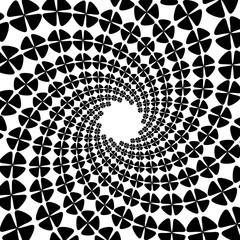 Background, pattern, black and white spiral pattern. Round centered Halftone illustration. Flower, petal, petals, movement