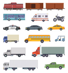 Vector illustration of automobile, trucks and motorcycles isolate on white