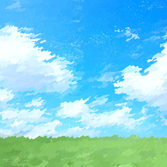Hand painted Blue sky and green