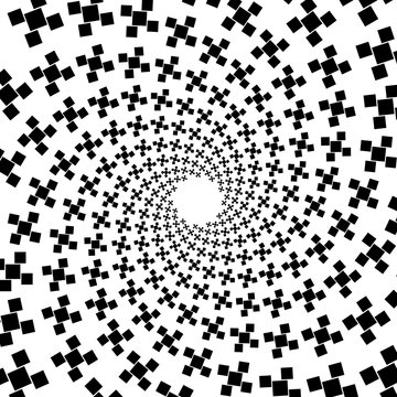 Background, pattern, black and white spiral pattern. Round centered Halftone illustration.