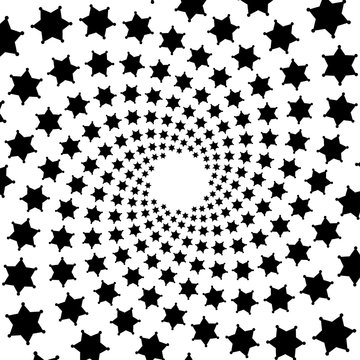 Background, pattern, black and white spiral pattern. Round centered Halftone illustration. Star, sign, symbol