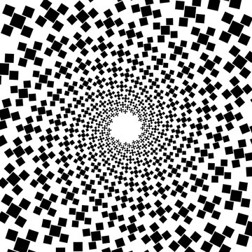 Background, pattern, black and white spiral pattern. Round centered Halftone illustration.