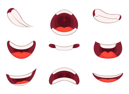 Different emotions of cartoon mouths with funny expressions