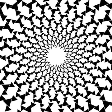 Background, pattern, black and white spiral pattern. Round centered Halftone illustration. Triangle, symbol