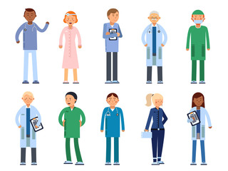 Healthcare people in hospital. Pharmacist, doctor, nurse and other medical characters
