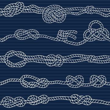 Nautical seamless pattern with marine knots and cordage. Vector illustrations