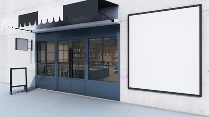 Cafe shop & Restaurant design Modern Loft frame mock up- 3D render