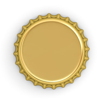 Blank gold bottle cap isolated on white background with shadow . 3D rendering.