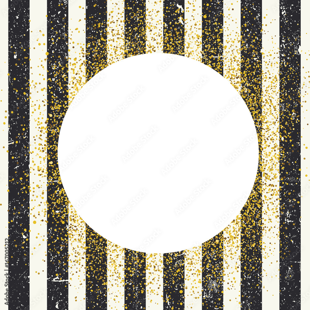 Aufkleber invitation card design template. vertical aged black lines seamless pattern and white circle shaped 