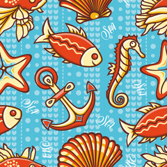 Seamless pattern. Marine ornament. 