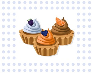 Delicious chocolate tartlet collection decor Vector illustration Retro style