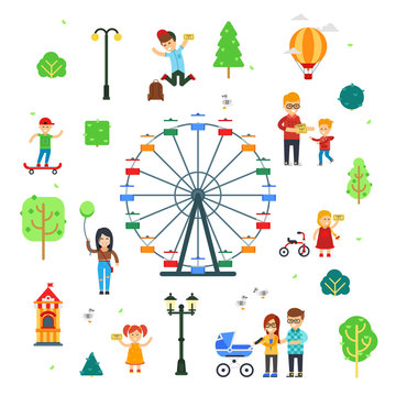 People in the park vector flat infographic elements isolated on white background