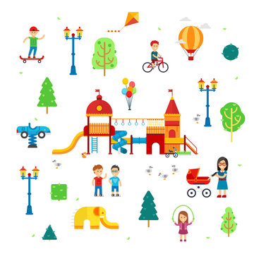 People in the park vector flat infographic elements isolated on white background