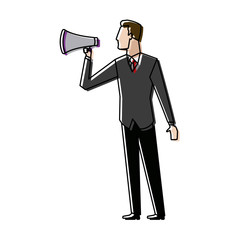 Fototapeta premium businessman talking into megaphone make an announcement