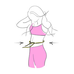 Hand drawn vector. Concept slimming symbol weight loss. Silhouette of sport girl with slender figure