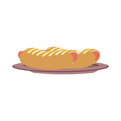 hot dog on plate kitchenware bun and sausage and mustard