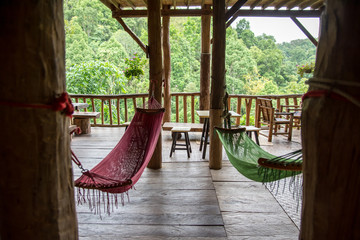 The relaxing in forest bamboo hut