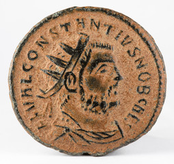 Antoninianus. Ancient Roman copper coin of Emperor Constantius Chlorus. Obverse.