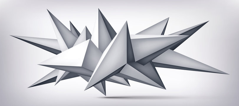 Volume geometric shape, 3d levitation crystal, creative low polygons object, vector design origami form