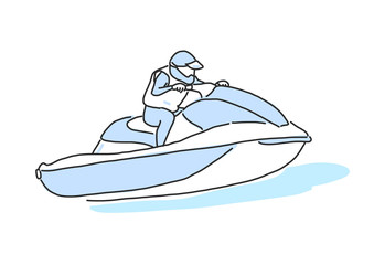 Jet ski. line drawing. hand drawn. vector illustration.