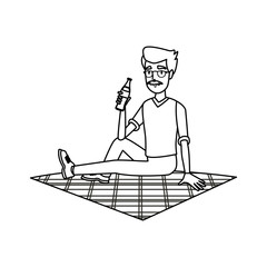 man holding fresh soda beverage at glass bottle