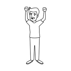 happy boy smiling character with arms up