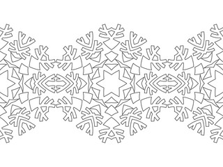 Black and white silhouette of snowflakes. Lace, round ornament and decorative border. Illustration