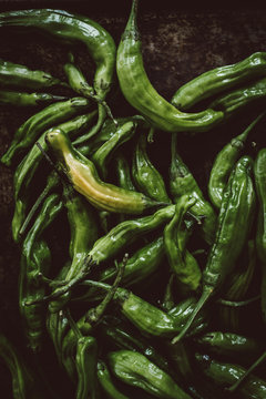 Green shishito peppers