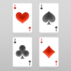 Vector set of four aces playing cards suits with paper art decoration.