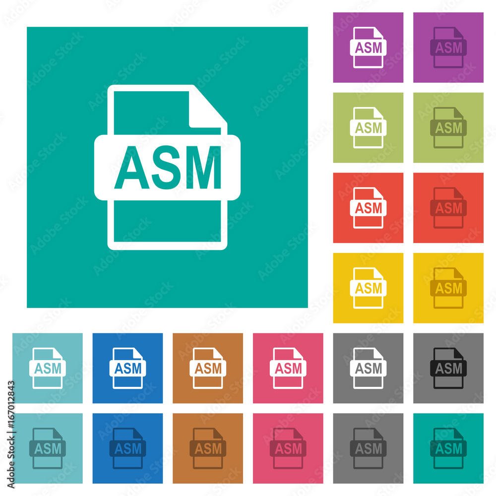 Poster asm file format square flat multi colored icons